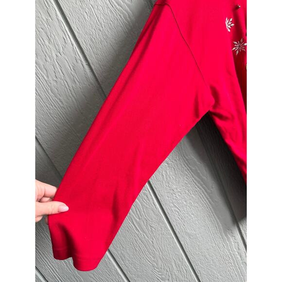 Vintage Red Embroidered Teddy Bear Christmas Top Women’s XL – Beaded Snowflakes - Picture 2 of 5